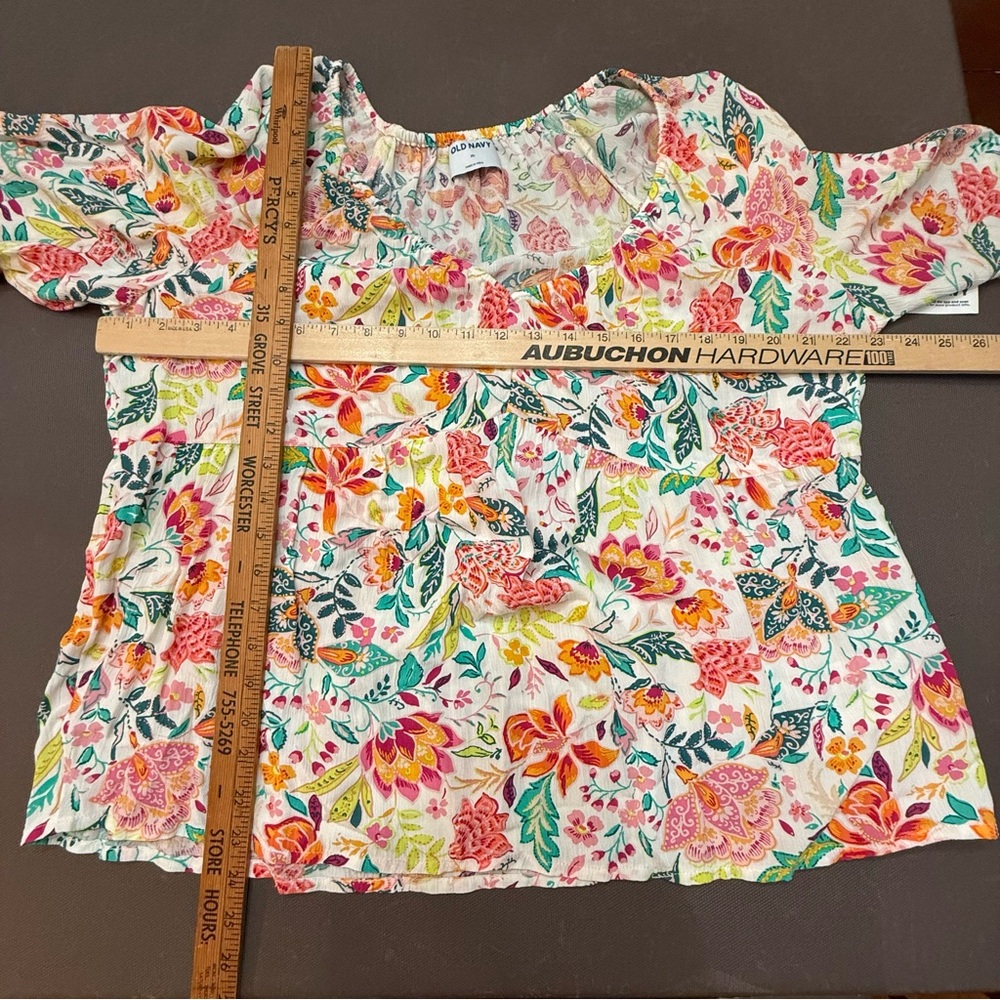Old Navy Long Sleeve V-Neck Crinkled Boho Top Tropical Peasant NWT Bright XL - Picture 9 of 10